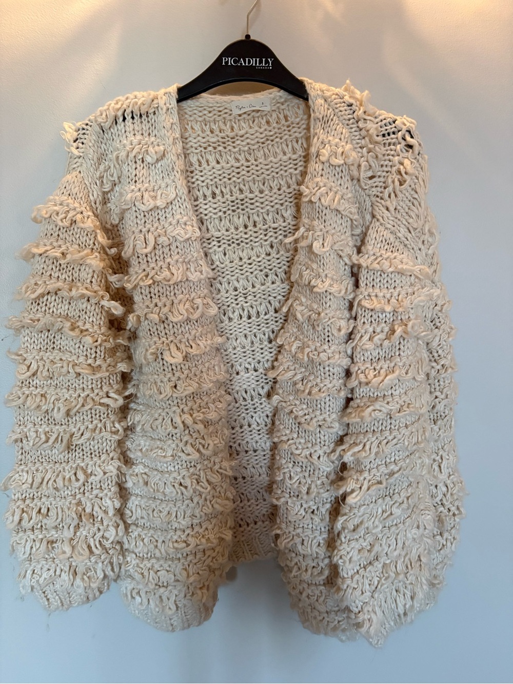 Rylee + Cru Soft Cream Loop-Textured Open Cardigan